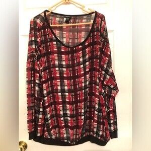 Torrid Sz 3 Plaid Sheer Long Sleeve Scoop Neck Blouse
